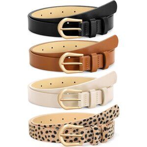 4 Pack Women's Thin Leather Belt Waist Belts  Jeans Dress with Gold Buckle 7
